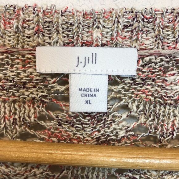 J Jill Crochet Open Knit Diamond Pattern Speckled Sweater in Pebbled Multi Sz XL - Picture 3 of 6